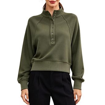 Women's Half Button Sweatshirt Stand Collar Long Sleeve Pullover Top Casual Cropped Fall Sweatshirts