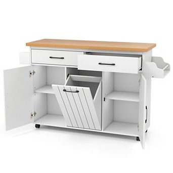 Costway Rolling Kitchen Island Kitchen Cart with Tilt-out Trash Cabinet Island Table