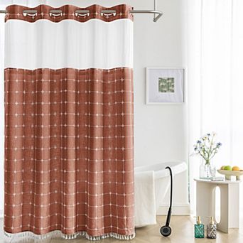 Awesome Home Short Geometric Tassels Shower Curtain with Snap-in Liner