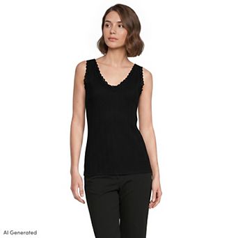 Women's Lands' End V-Neck Lace Trim Tank Top