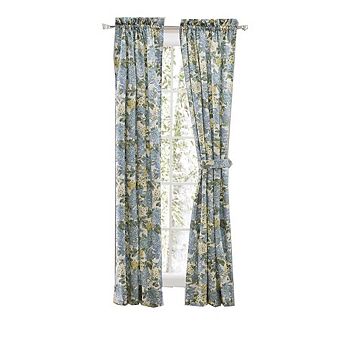 Hydrangea Classic Pattern Printed 1.5" Rod Pocket Window Tailored Pair With Ties