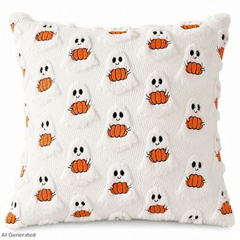 Halloween Pumpkin Ghost Textured Decorative Throw Pillow Cover for Sofa Bed Chair
