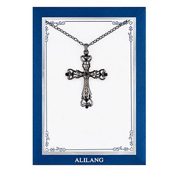 Gunmetal Crystal Cross Fashion Necklace with Message Card Envelope Jewelry Gift