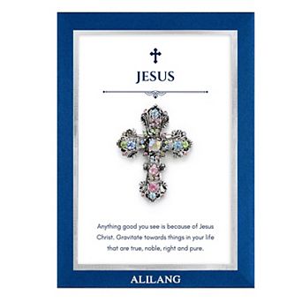 Iridescent Rhinestone Cross Fashion Style Brooch Pin with Gift Message Card Envelope