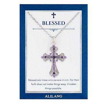 Purple Lavender Rhinestone Celtic Cross Fashion Necklace with Message Card Envelope Jewelry Gift