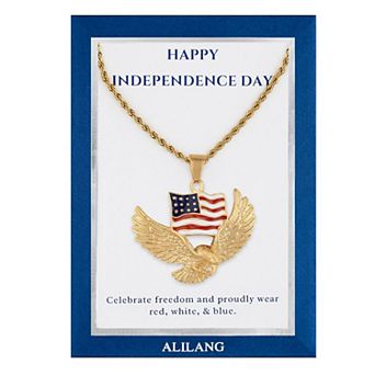 Flying Eagle with Flag Pendant Necklace with Patriotic Gift Message Card Envelope Jewelry Gift