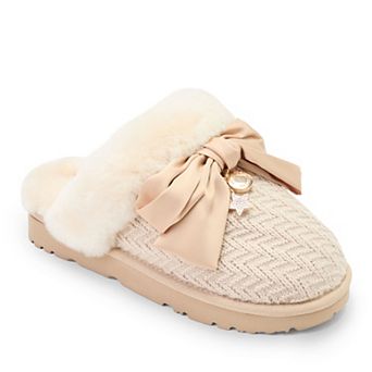 Women's Dearfoams Daniella Karagach Fireside Knit Shearling Bow Charm Scuff Slippers