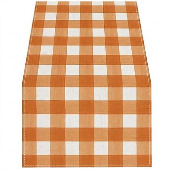 Watercolor Orange White Buffalo Check Plaid Table Runner 13x72 Inch