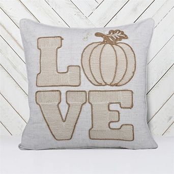 LOVE Pumpkin Embroidered Throw Pillow - 20x20 Inch Linen-Blend Decorative Cushion, Pumpkin Detail