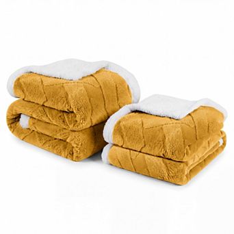 SUPERIOR Reversible Jacquard Lattice Sherpa Fleece Throw Blanket 2 pc Set