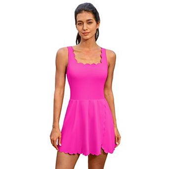 Attraco Women's Scalloped Tennis Dress Adjustable Straps Built‑in Shorts Pockets Athletic Dress