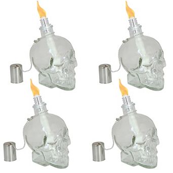 Sunnydaze Glass and Aluminum Grinning Skull Tabletop Tiki Torches
