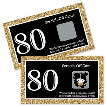 Big Dot Of Happiness Adult 80th Birthday Gold - Birthday Party Game Scratch Off Cards - 22 ct
