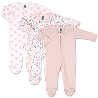 The Peanutshell Baby Sleep N Play Footed Pajamas For Girls, Pink Floral, 3 Pack