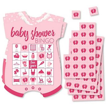 Big Dot Of Happiness Baby Girl Picture Cards & Markers - Baby Shower Shaped Bingo Game 18 ct