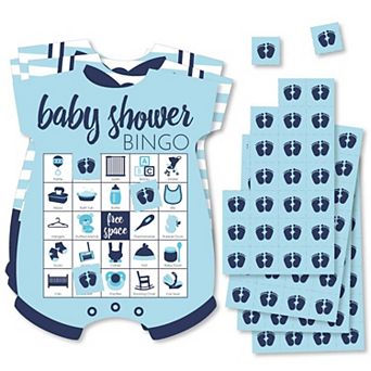 Big Dot Of Happiness Baby Boy - Picture Cards & Markers - Baby Shower Shaped Bingo Game 18 ct