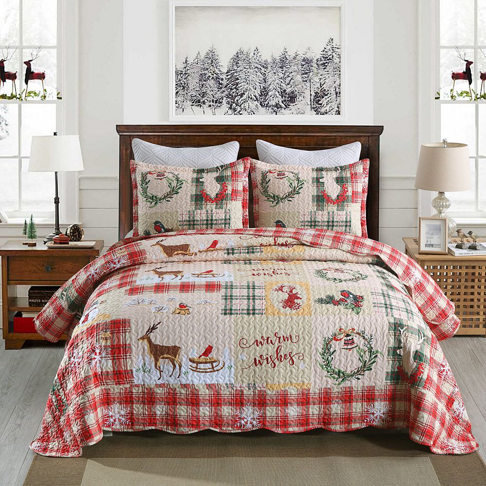 Marcielo 3 Piece Christmas Quilt Set Lightweight Bedspread Set