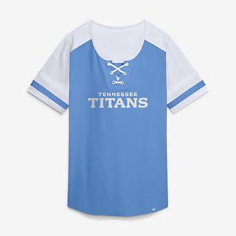 Women's Fanatics Light Blue Tennessee Titans Curl Route Athena Lace-Up T-Shirt