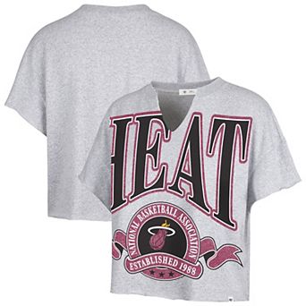 Women's '47 Gray Miami Heat Banners Out Oversized Notch Neck T-Shirt