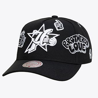 Unisex Mitchell & Ness Black Philadelphia 76ers Hardwood Classics Downtown Doodle Pro Snapback Hat