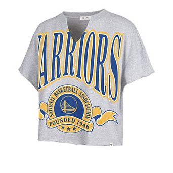 Women's '47 Gray Golden State Warriors Banners Out Oversized Notch Neck T-Shirt