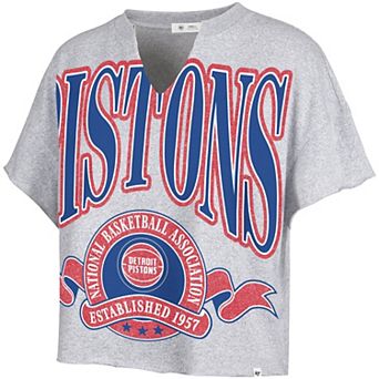 Women's '47 Gray Detroit Pistons Banners Out Oversized Notch Neck T-Shirt