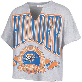 Women's '47 Gray Oklahoma City Thunder Banners Out Oversized Notch Neck T-Shirt