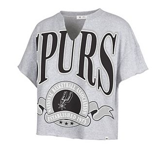 Women's '47 Gray San Antonio Spurs Banners Out Oversized Notch Neck T-Shirt