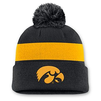 Unisex Nike Black Iowa Hawkeyes Primetime Stripe Cuffed Knit Hat with Pom