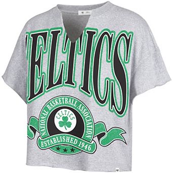 Women's '47 Gray Boston Celtics Banners Out Oversized Notch Neck T-Shirt