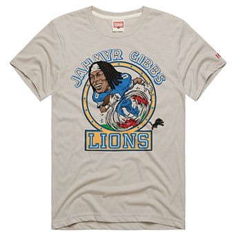 Unisex Homage Jahmyr Gibbs Stone Detroit Lions Caricature Player Graphic Tri-Blend T-Shirt