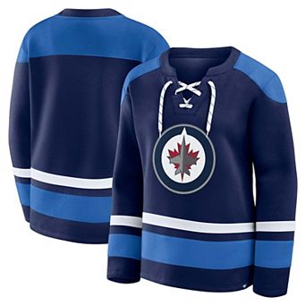 Women's Fanatics Navy Winnipeg Jets Icing Long Sleeve Lace Up Sweatshirt