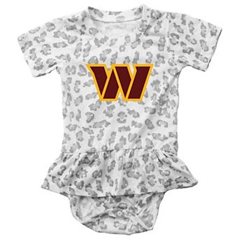 Girls Infant Wes & Willy White Washington Commanders Leopard Print Ruffled Romper