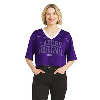 Women's WEAR by Erin Andrews Purple Los Angeles Lakers Cropped Jersey T-Shirt