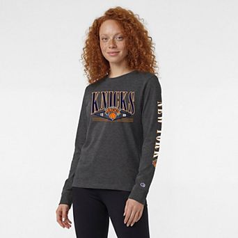 Women's Champion Heather Charcoal New York Knicks Long Sleeve Banner T-Shirt