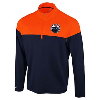 Men's Antigua Navy/Orange Edmonton Oilers Hinder Quarter-Zip Pullover