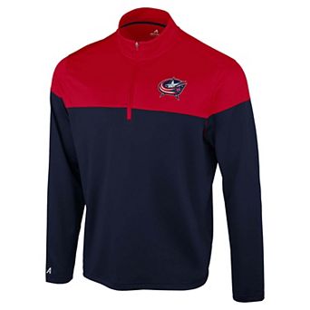 Men's Antigua Navy/Red Columbus Blue Jackets Hinder Quarter-Zip Pullover