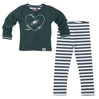 Girls Toddler Wes & Willy Midnight Green Philadelphia Eagles Heart and Stripe Set