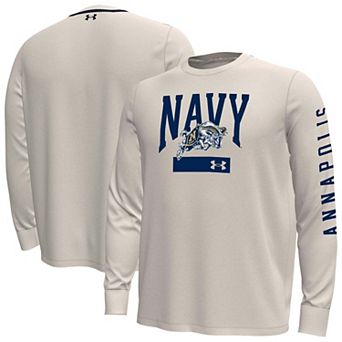 Men's Under Armour Cream Navy Midshipmen Gameday Motion Heavyweight Long Sleeve T-Shirt