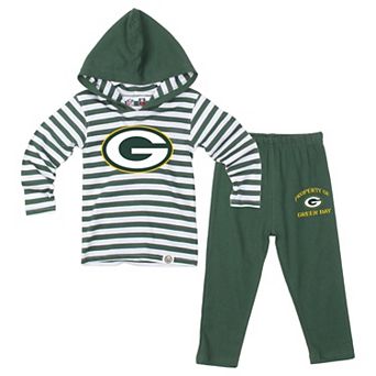 Toddler Wes & Willy Green Green Bay Packers Stripe Hooded Long Sleeve Top and Pant Set
