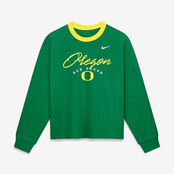 Women's Nike Oregon Ducks Green Ringer Boxy Long Sleeve T-Shirt