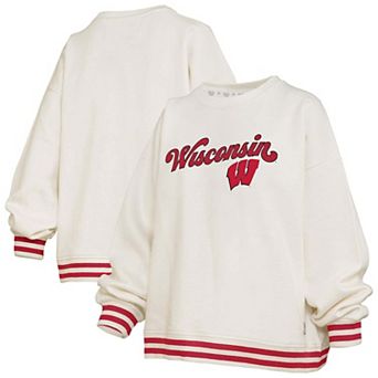 Women's Pressbox Cream Wisconsin Badgers Bonanza Chenille Ribbed Sweatshirt