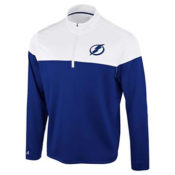 Men's Antigua Blue/White Tampa Bay Lightning Hinder Quarter-Zip Pullover