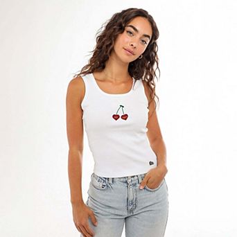 Women's Hype and Vice White USC Trojans Cropped Cherry Ribbed Tank Top