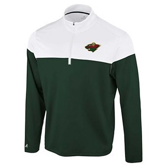 Men's Antigua Hunter Green/White Minnesota Wild Hinder Quarter-Zip Pullover