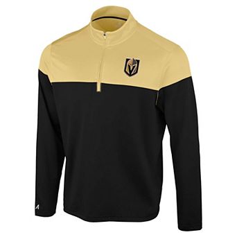 Men's Antigua Black/Gold Vegas Golden Knights Hinder Quarter-Zip Pullover