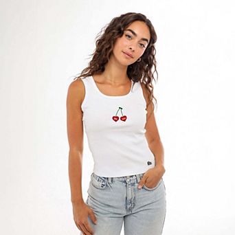 Women's Hype and Vice White Ohio State Buckeyes Cropped Cherry Ribbed Tank Top