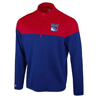 Men's Antigua Blue/Red New York Rangers Hinder Quarter-Zip Pullover