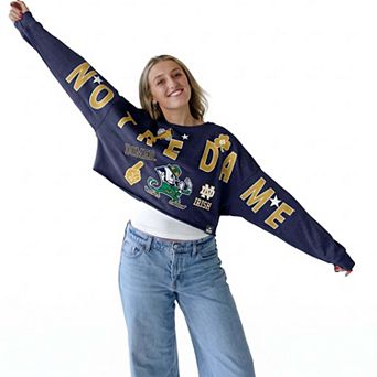 Women's Gameday Social Navy Notre Dame Fighting Irish Patch Phipps Sweatshirt