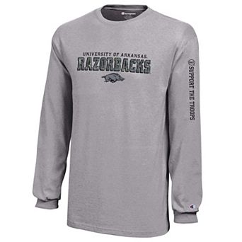 Youth Champion Heather Gray Arkansas Razorbacks Operation Hat Trick Long Sleeve T-Shirt